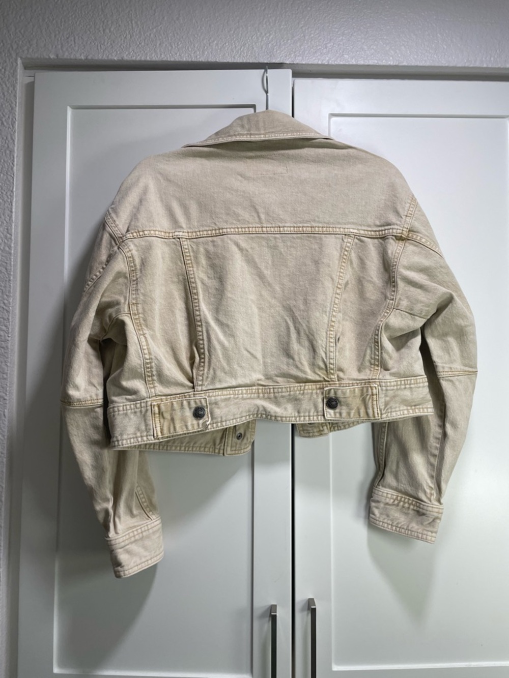 We The Free Star Crossed Boxy Cropped Denim Jacket Frappe Light Beige - Picture 9 of 13